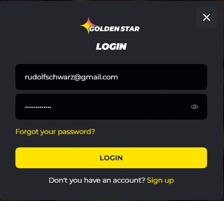 Golden Star Casino Login Form Interface