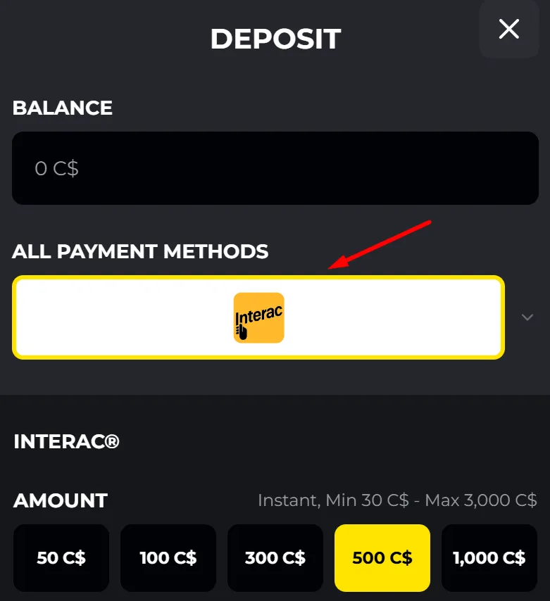 Make deposit and start playing games